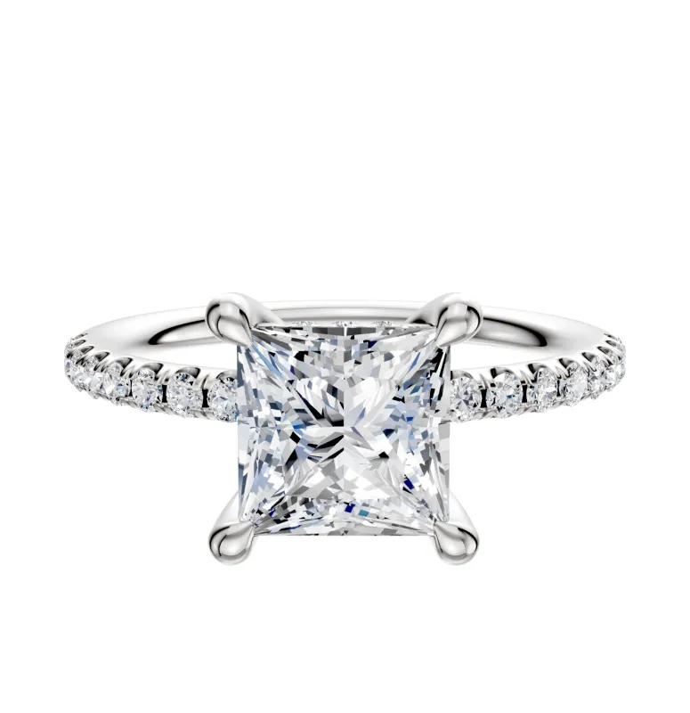 Platinum 4 Prong Hidden Halo Classic Dome 1-Row-Pave 2.5mm Engagement Ring sold by Promise By Effy