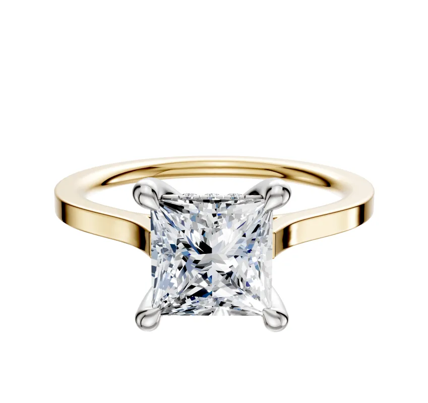 18K Two Tone 4 Prong Hidden Halo Cathedral Flat 1.5mm Engagement Ring sold by Promise By Effy