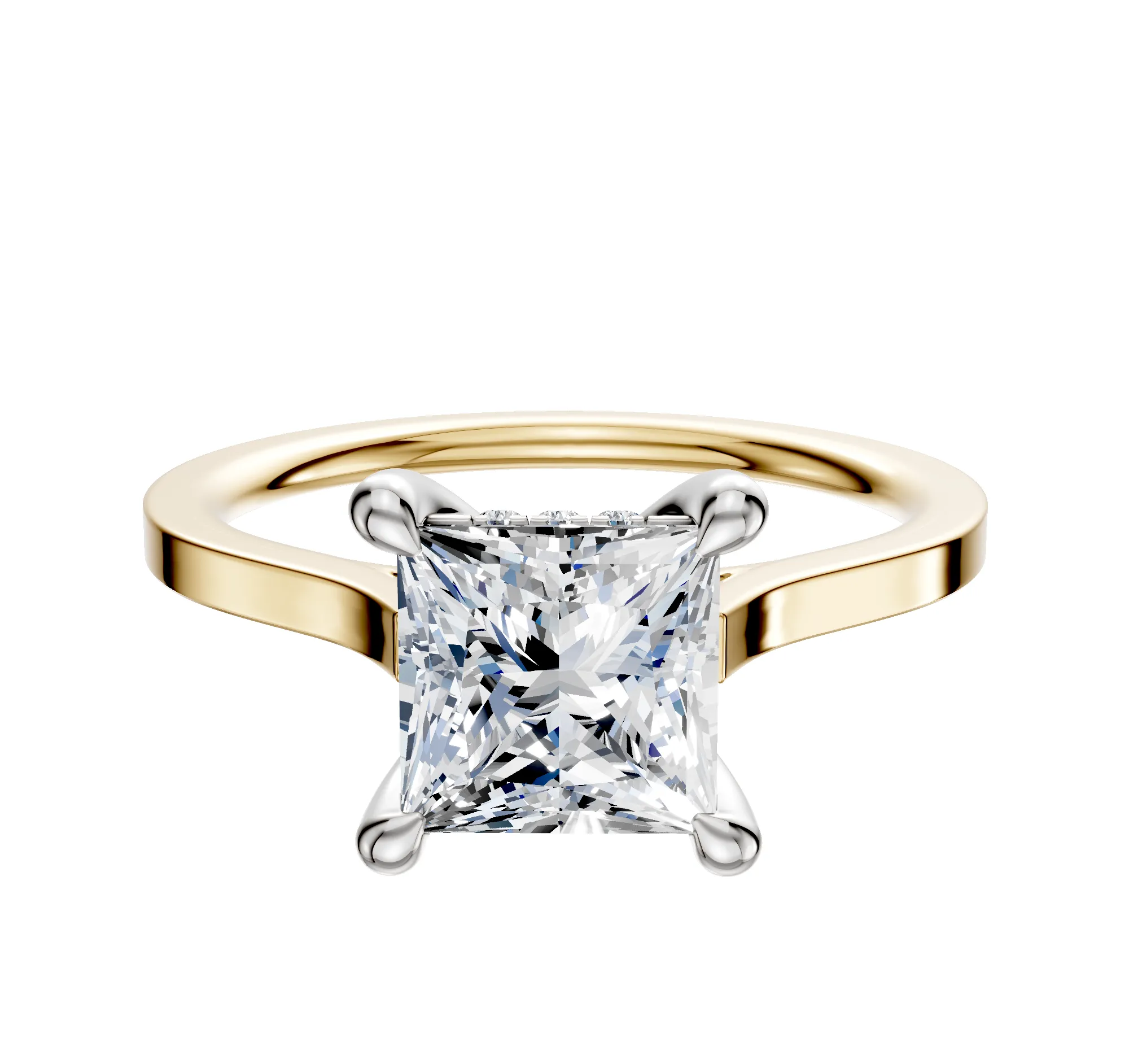 18K Two Tone 4 Prong Hidden Halo Cathedral Flat 1.5mm Engagement Ring sold by Promise By Effy