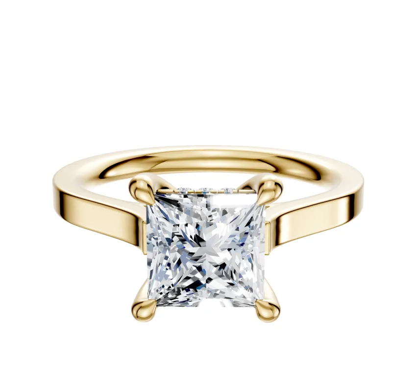 18K Yellow Gold 4 Prong Hidden Halo Cathedral Flat 2.0mm Engagement Ring sold by Promise By Effy