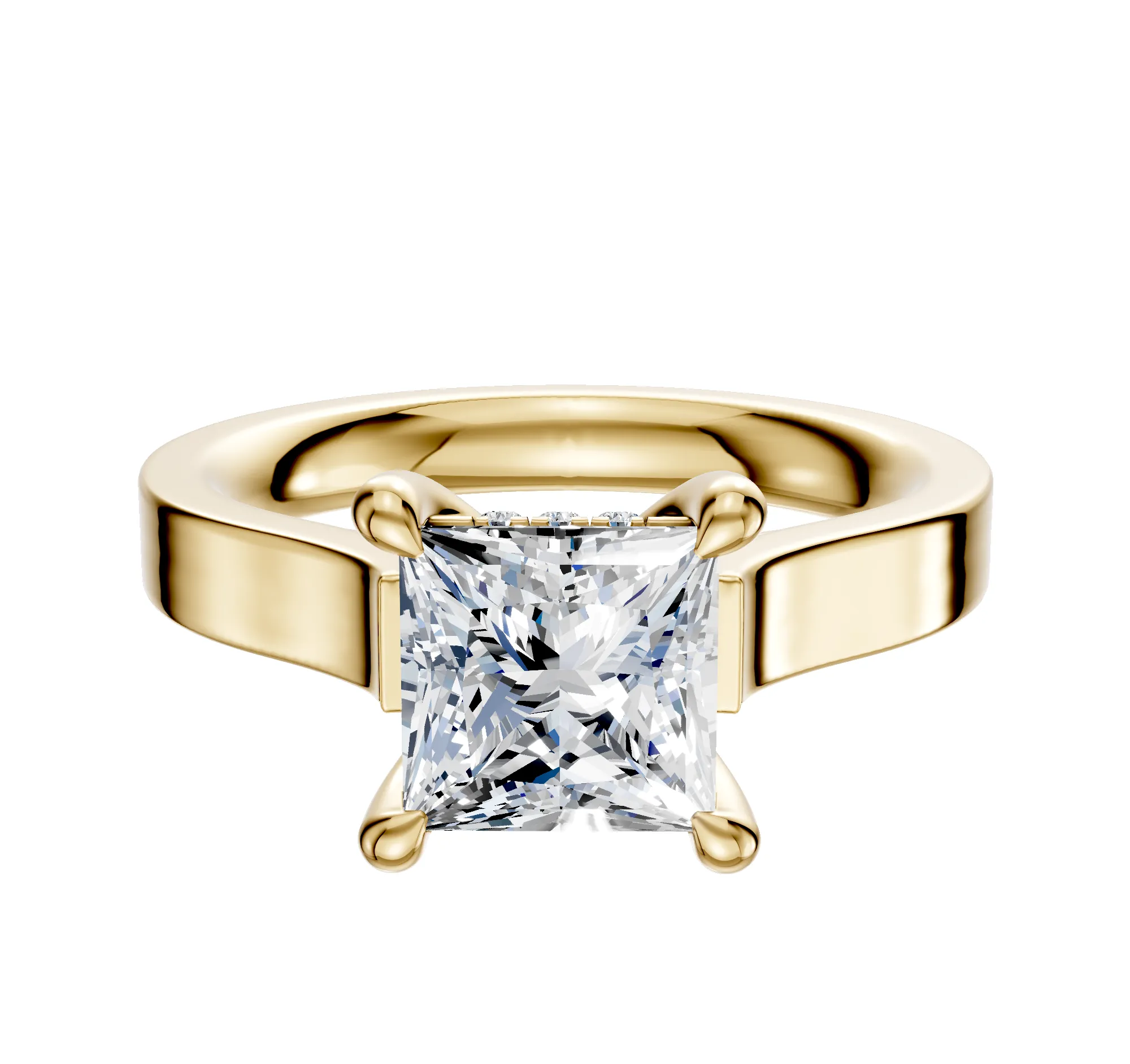 18K Yellow Gold 4 Prong Hidden Halo Cathedral Flat 3.0mm Engagement Ring sold by Promise By Effy