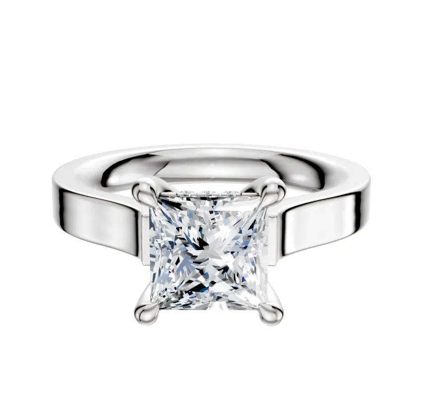 18K White Gold 4 Prong Hidden Halo Cathedral Flat 3.0mm Engagement Ring sold by Promise By Effy