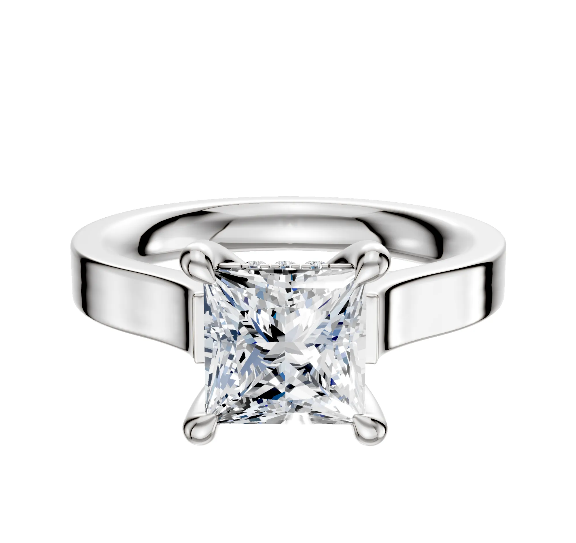 18K White Gold 4 Prong Hidden Halo Cathedral Flat 3.0mm Engagement Ring sold by Promise By Effy