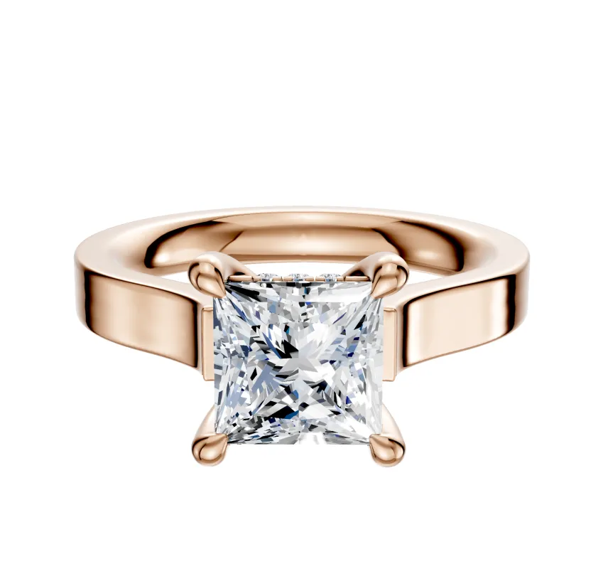 18K Rose Gold 4 Prong Hidden Halo Cathedral Flat 3.0mm Engagement Ring sold by Promise By Effy