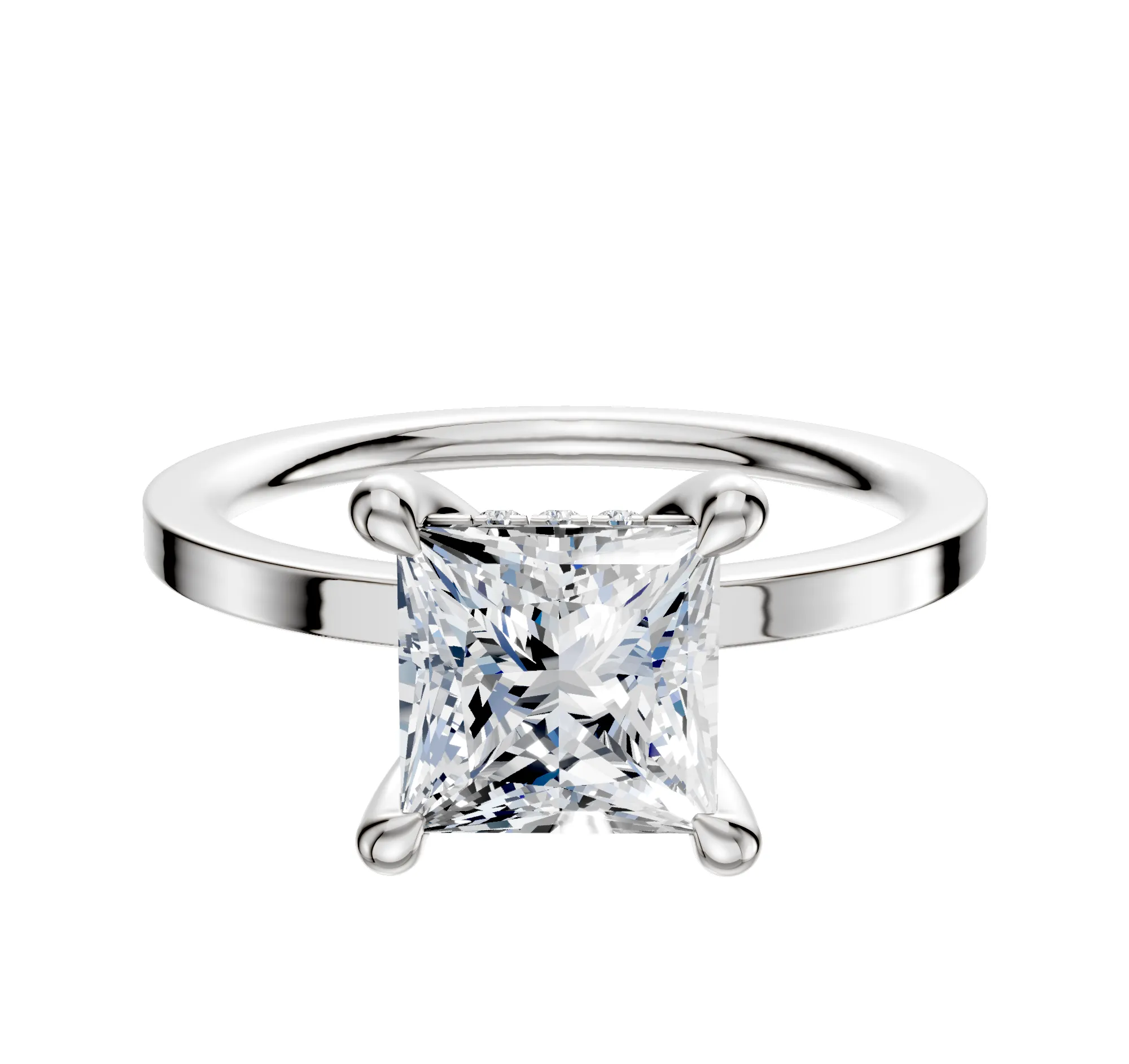 14K White Gold 4 Prong Hidden Halo Classic Flat 1.5mm Engagement Ring sold by Promise By Effy