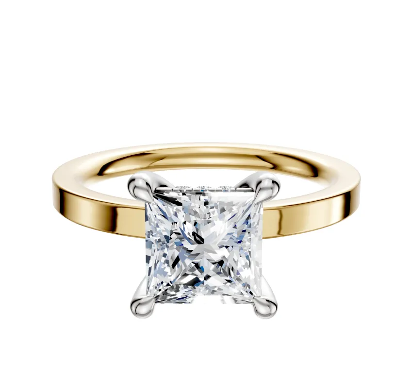18K Two Tone 4 Prong Hidden Halo Classic Flat 2.0mm Engagement Ring sold by Promise By Effy