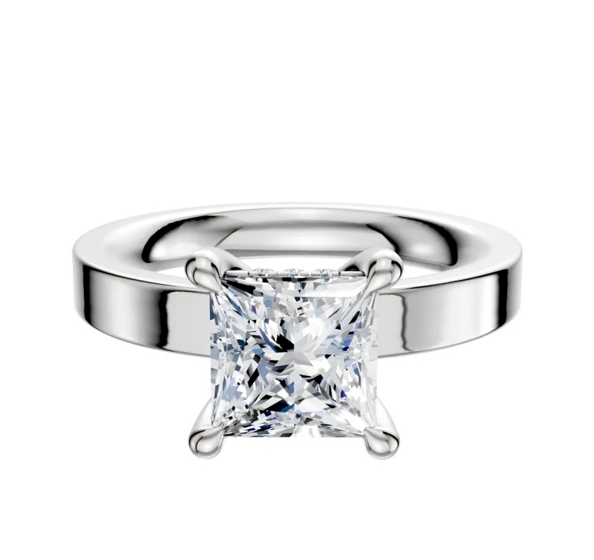 18K White Gold 4 Prong Hidden Halo Classic Flat 3.0mm Engagement Ring sold by Promise By Effy
