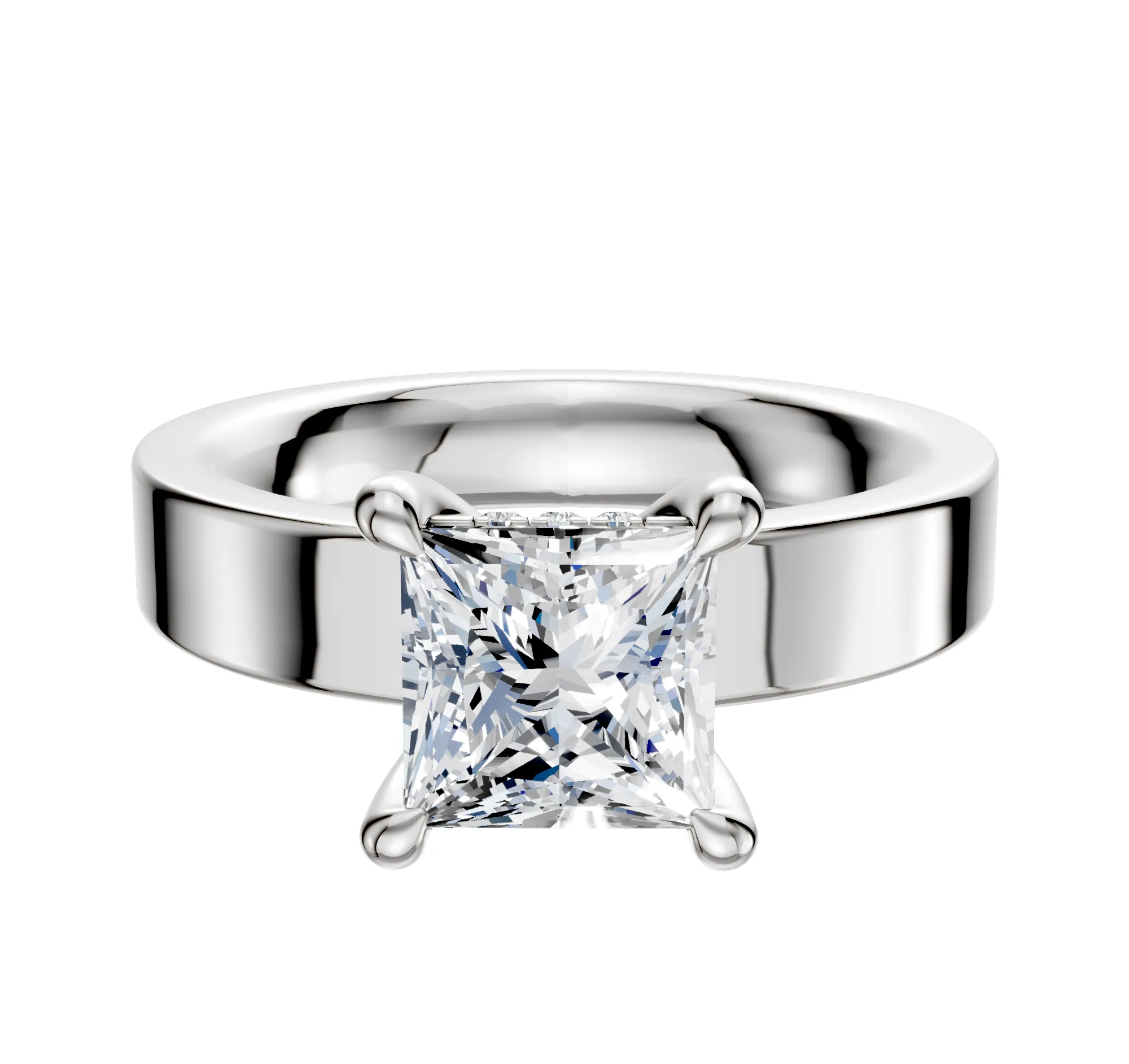 18K White Gold 4 Prong Hidden Halo Classic Flat 4.0mm Engagement Ring sold by Promise By Effy