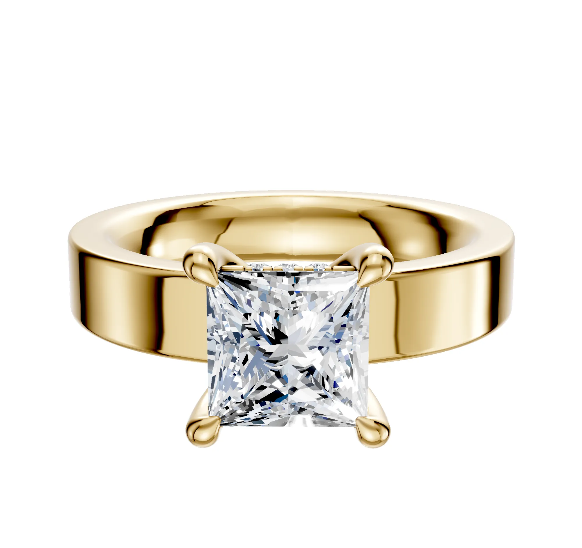 18K Yellow Gold 4 Prong Hidden Halo Classic Flat 4.0mm Engagement Ring sold by Promise By Effy