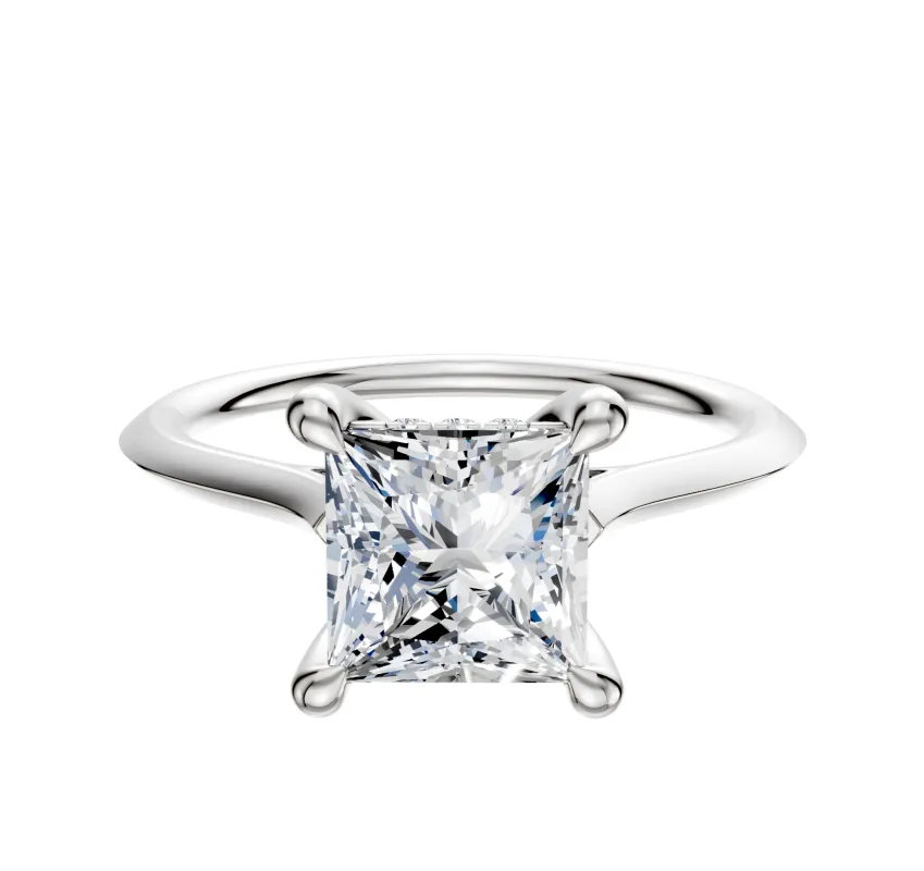 14K White Gold 4 Prong Hidden Halo Cathedral Knife Edge 1.5mm Engagement Ring sold by Promise By Effy
