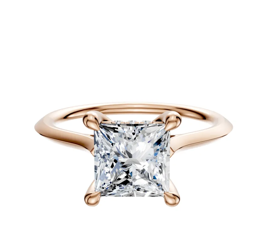 18K Rose Gold 4 Prong Hidden Halo Cathedral Knife Edge 1.5mm Engagement Ring sold by Promise By Effy