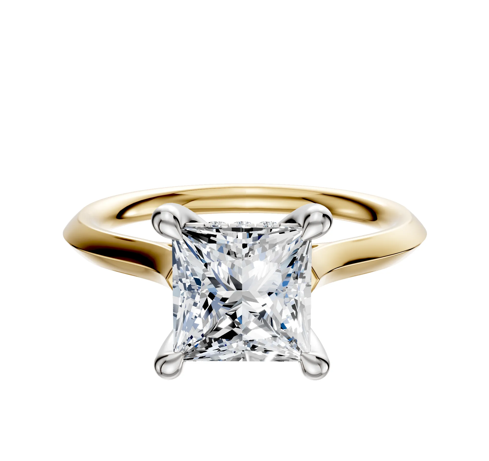 18K Two Tone 4 Prong Hidden Halo Cathedral Knife Edge 2.0mm Engagement Ring sold by Promise By Effy