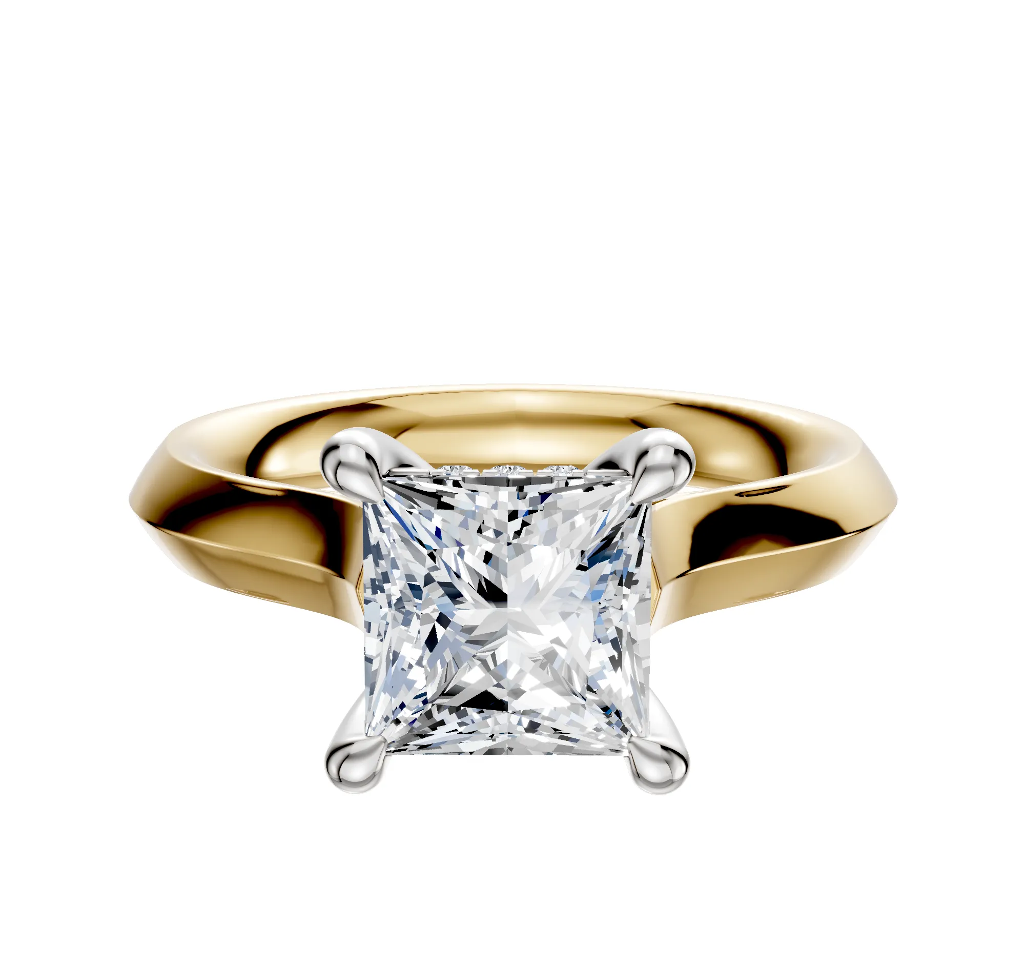 18K Two Tone 4 Prong Hidden Halo Cathedral Knife Edge 3.0mm Engagement Ring sold by Promise By Effy