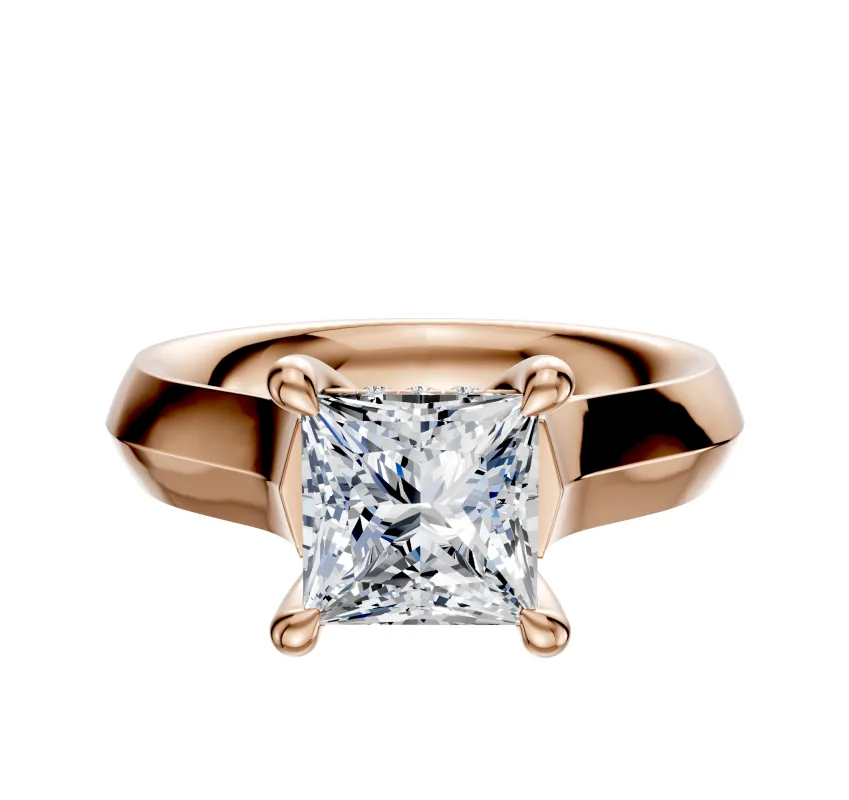 14K Rose Gold 4 Prong Hidden Halo Cathedral Knife Edge 4.0mm Engagement Ring sold by Promise By Effy