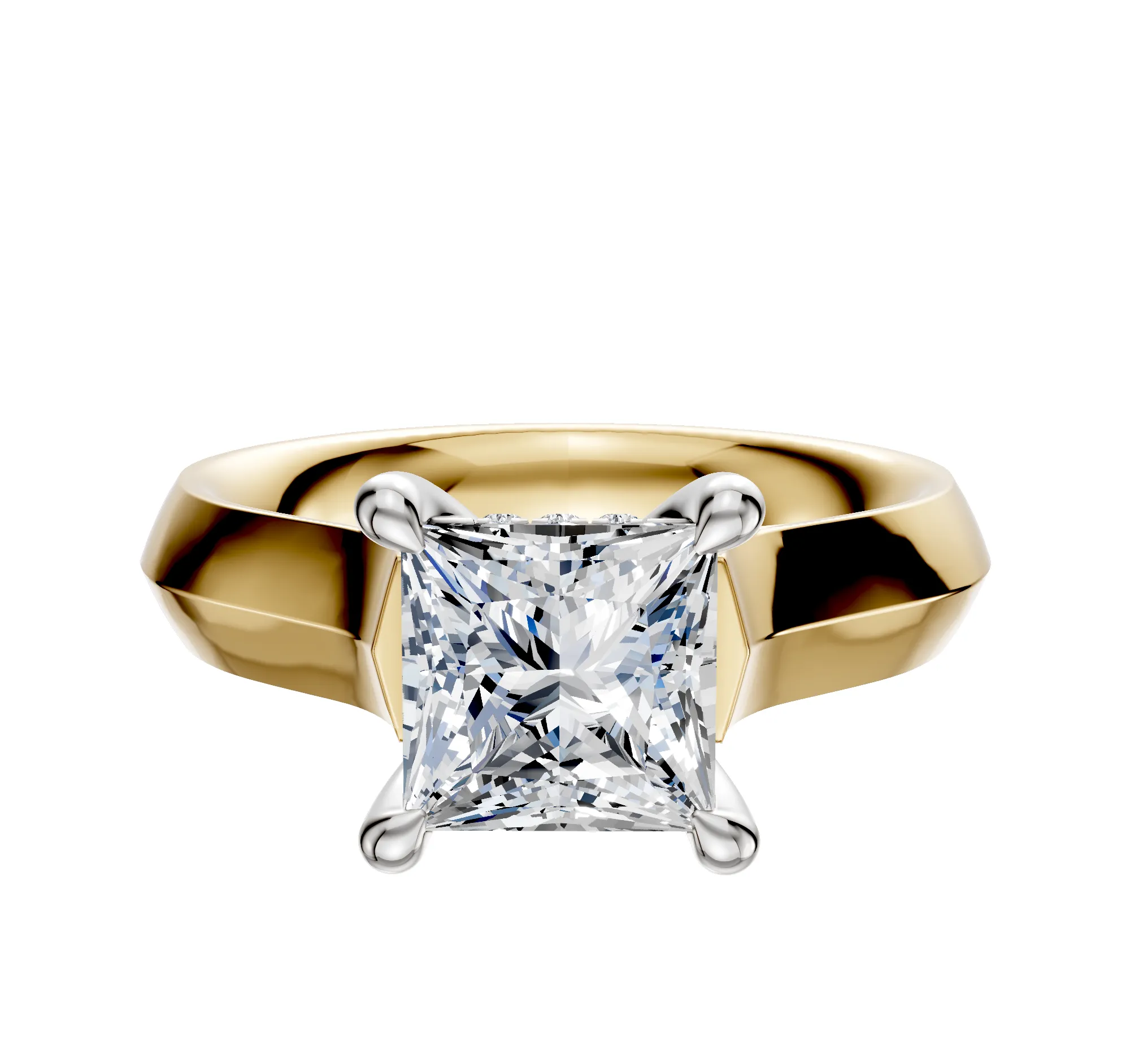 18K Two Tone 4 Prong Hidden Halo Cathedral Knife Edge 4.0mm Engagement Ring sold by Promise By Effy