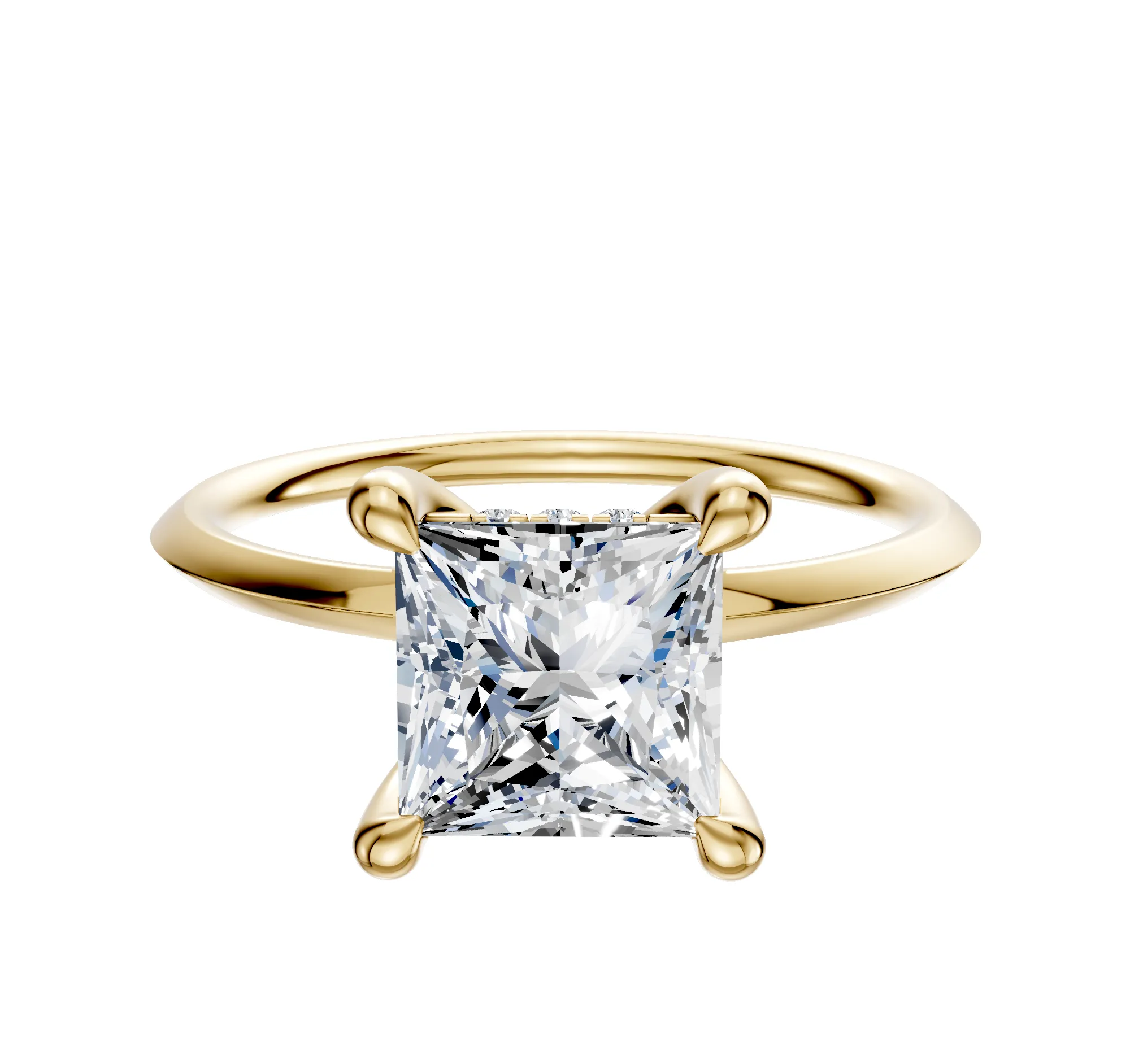 14K Yellow Gold 4 Prong Hidden Halo Classic Knife Edge 1.5mm Engagement Ring sold by Promise By Effy