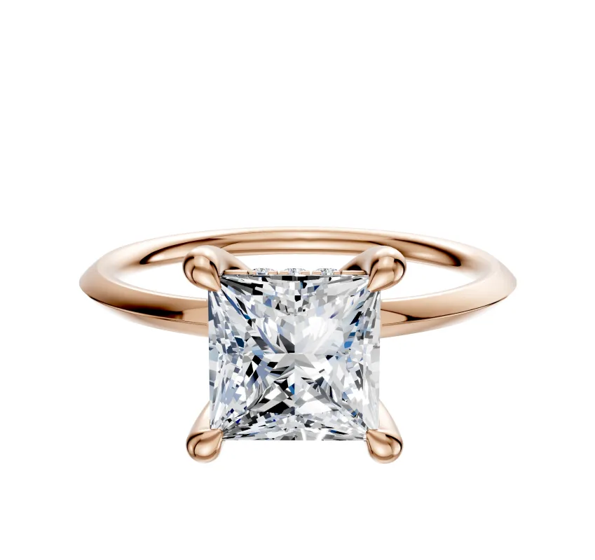 14K Rose Gold 4 Prong Hidden Halo Classic Knife Edge 1.5mm Engagement Ring sold by Promise By Effy