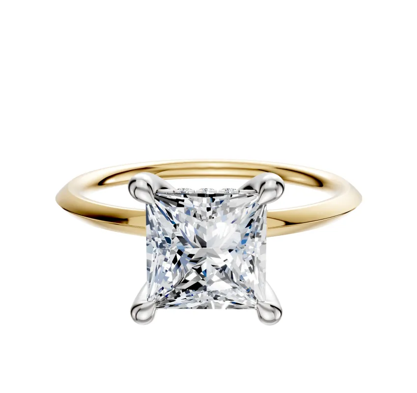 18K Two Tone 4 Prong Hidden Halo Classic Knife Edge 1.5mm Engagement Ring sold by Promise By Effy