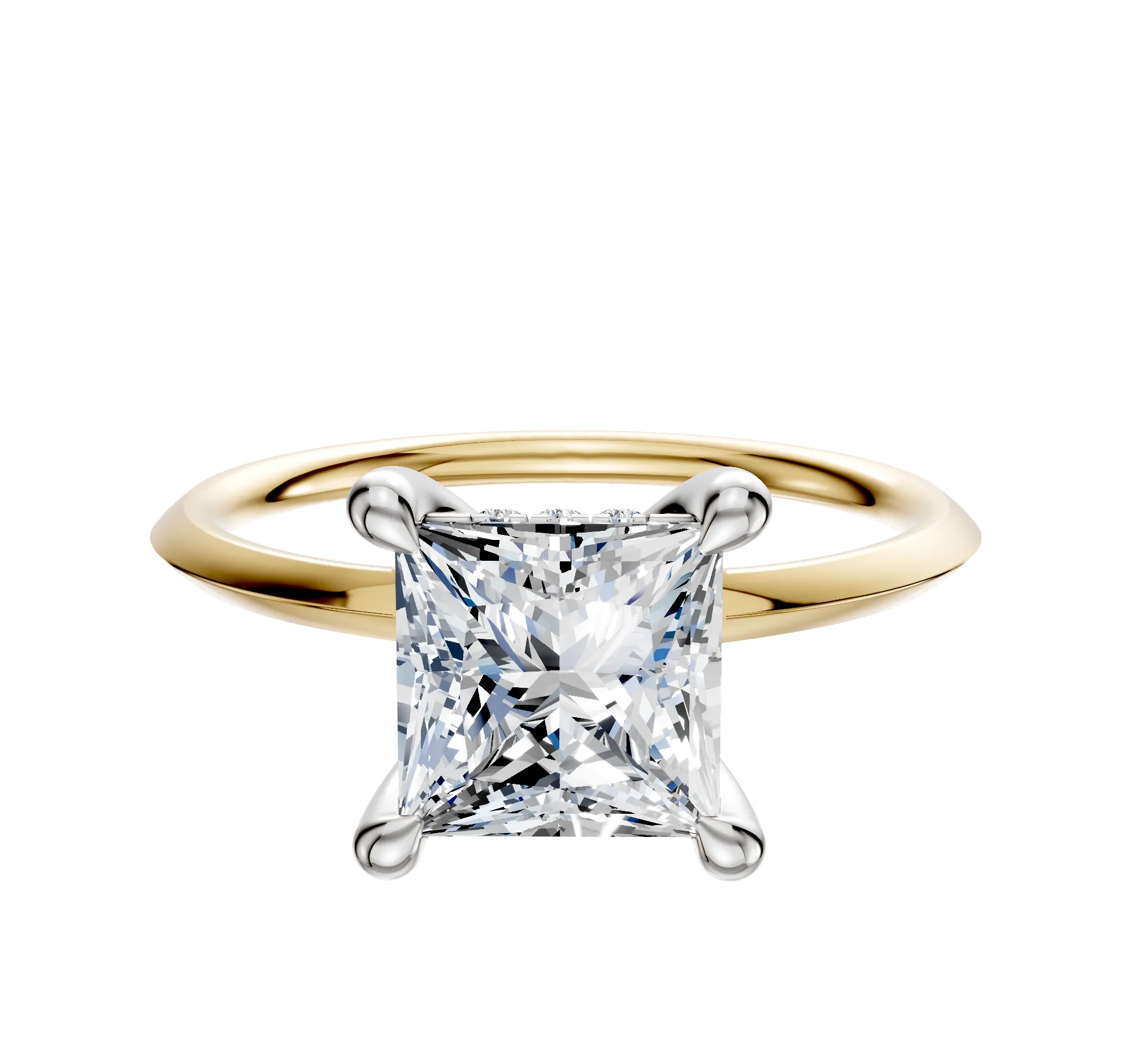 18K Two Tone 4 Prong Hidden Halo Classic Knife Edge 1.5mm Engagement Ring sold by Promise By Effy