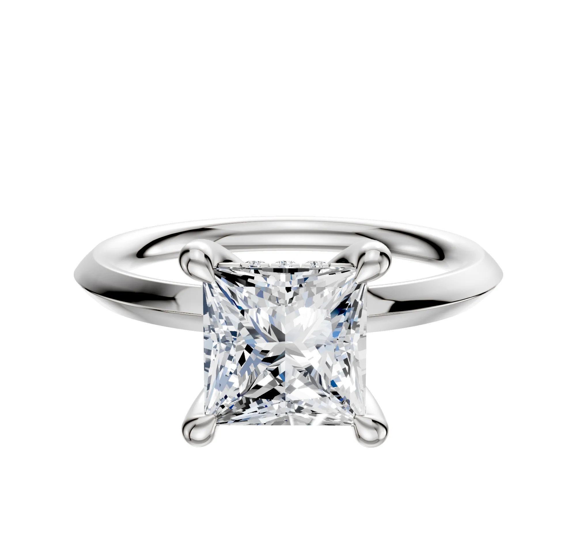 14K White Gold 4 Prong Hidden Halo Classic Knife Edge 2.0mm Engagement Ring sold by Promise By Effy