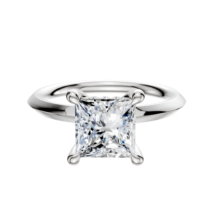 18K White Gold 4 Prong Hidden Halo Classic Knife Edge 2.0mm Engagement Ring sold by Promise By Effy