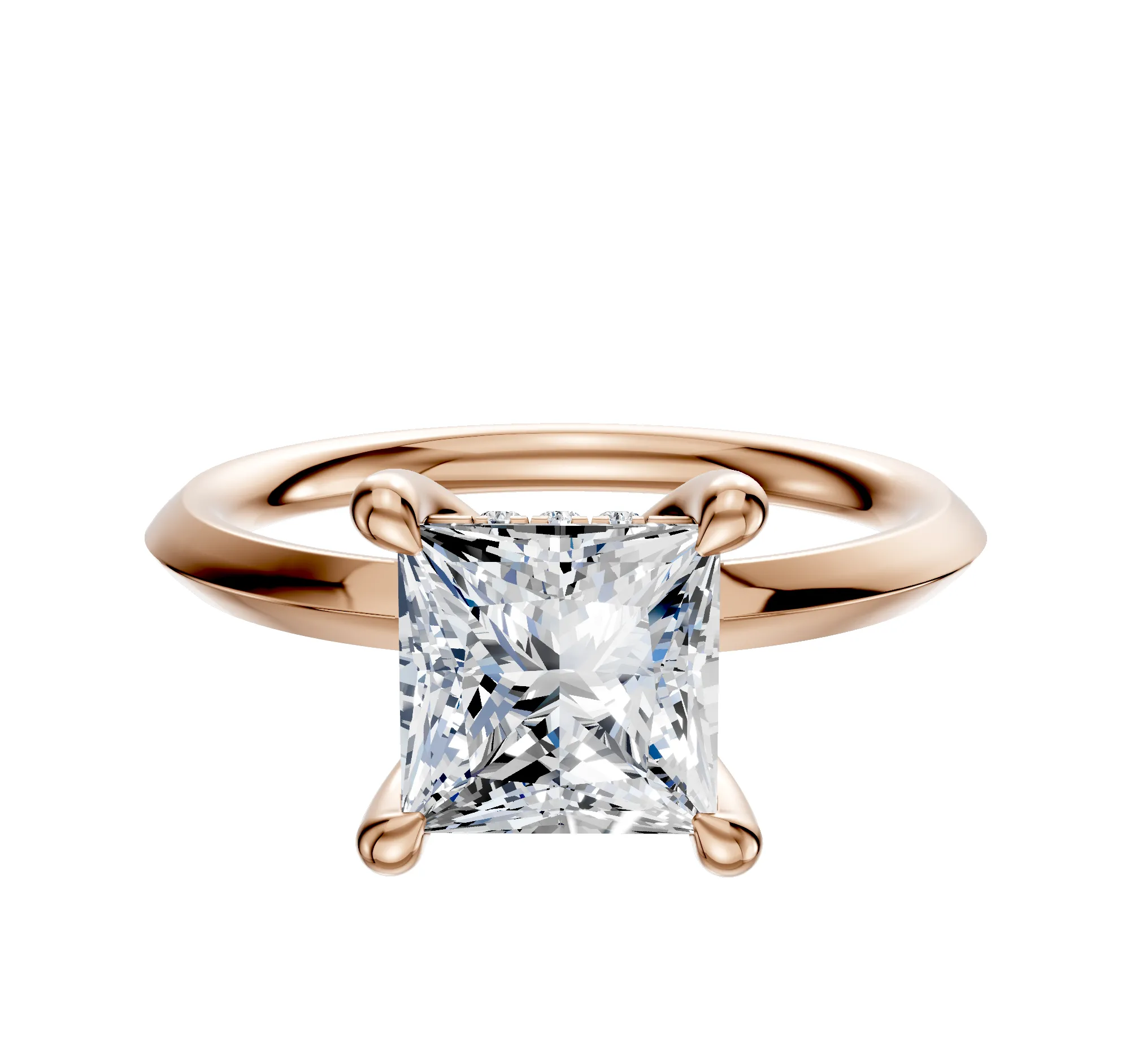 18K Rose Gold 4 Prong Hidden Halo Classic Knife Edge 2.0mm Engagement Ring sold by Promise By Effy