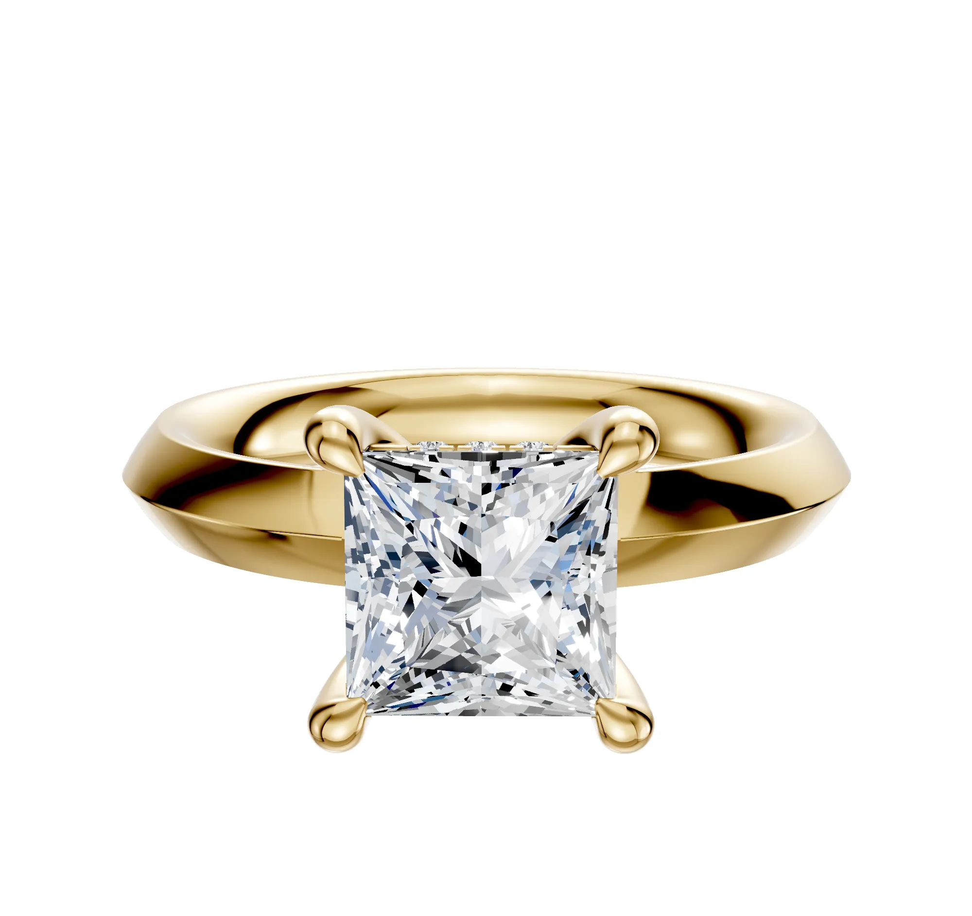 14K Yellow Gold 4 Prong Hidden Halo Classic Knife Edge 3.0mm Engagement Ring sold by Promise By Effy