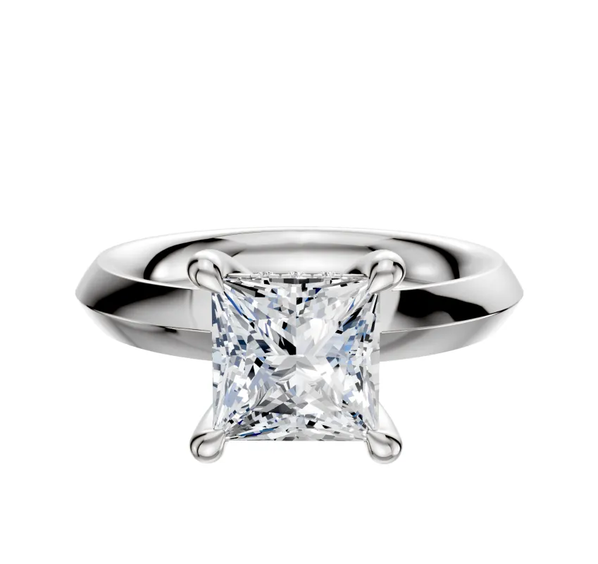 18K White Gold 4 Prong Hidden Halo Classic Knife Edge 3.0mm Engagement Ring sold by Promise By Effy