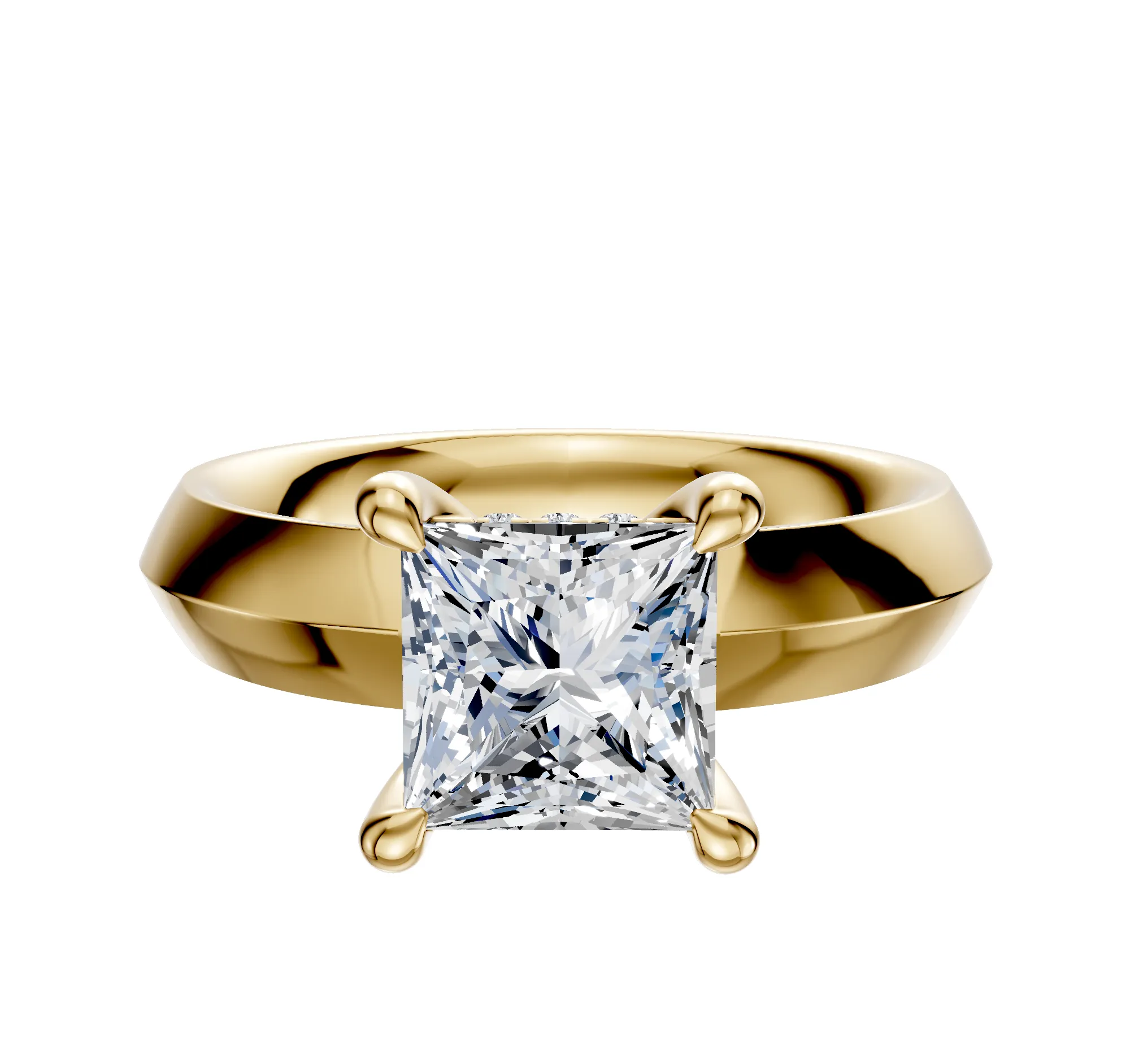 14K Yellow Gold 4 Prong Hidden Halo Classic Knife Edge 4.0mm Engagement Ring sold by Promise By Effy