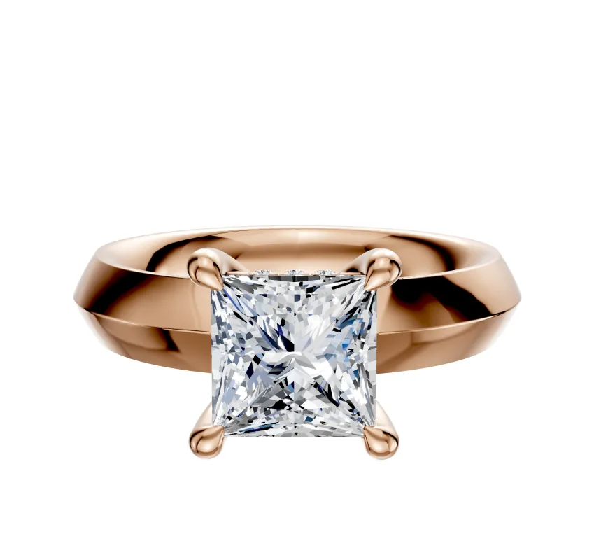 18K Rose Gold 4 Prong Hidden Halo Classic Knife Edge 4.0mm Engagement Ring sold by Promise By Effy