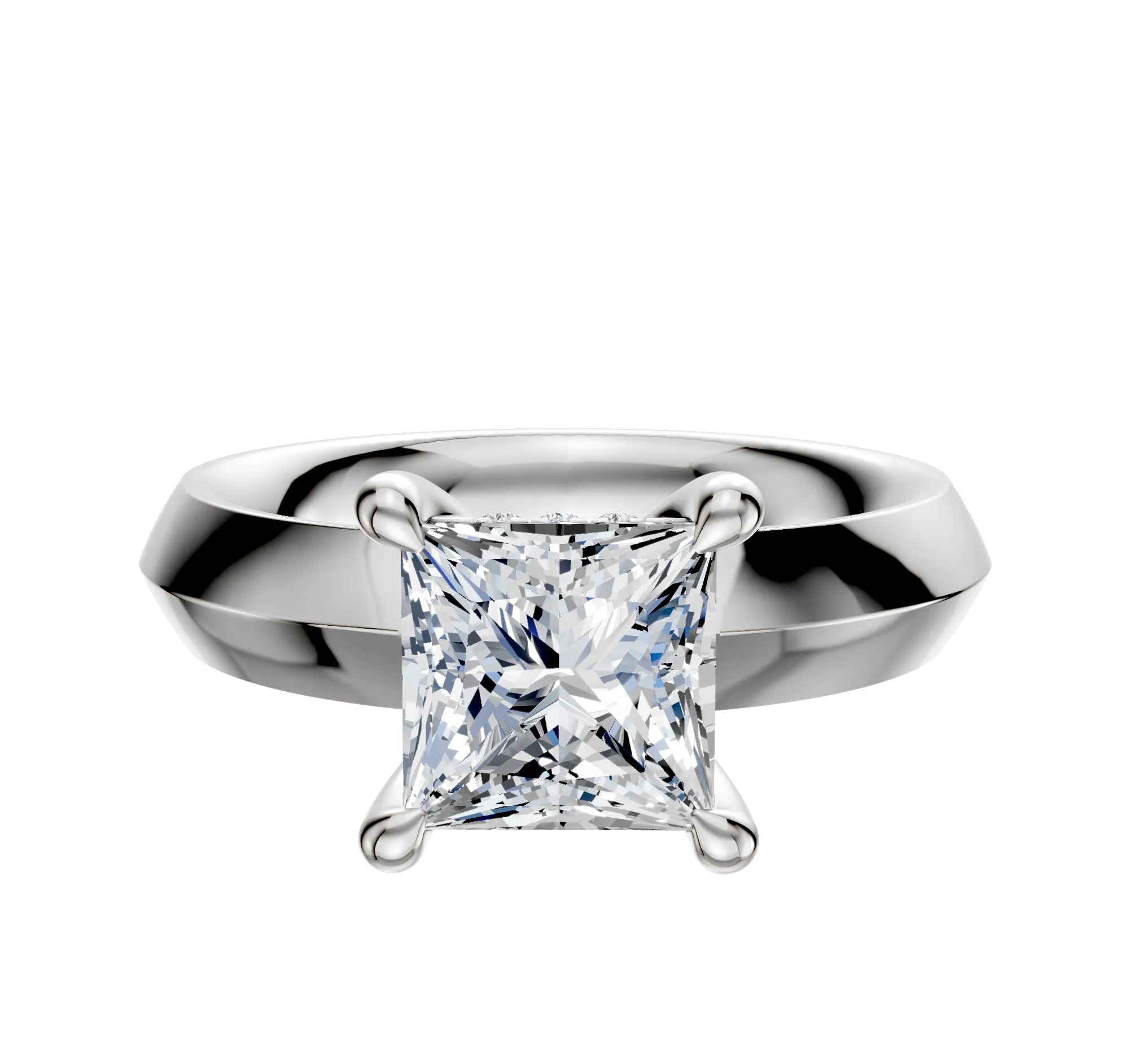 Platinum 4 Prong Hidden Halo Classic Knife Edge 4.0mm Engagement Ring sold by Promise By Effy