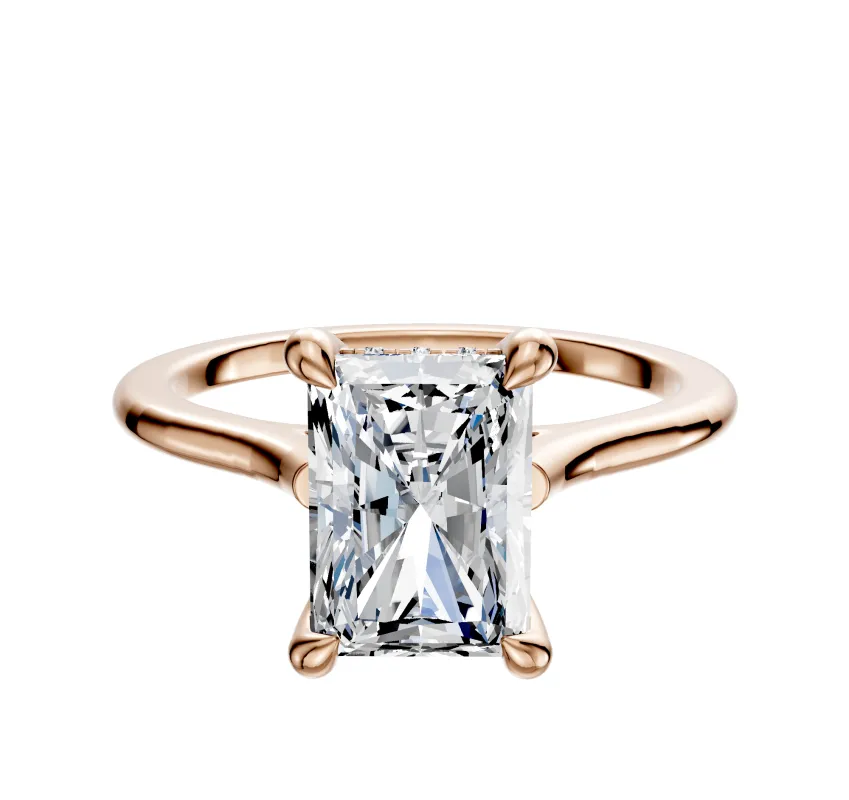 14K Rose Gold 4 Prong Hidden Halo Cathedral Dome 1.5mm Engagement Ring made by Promise By Effy