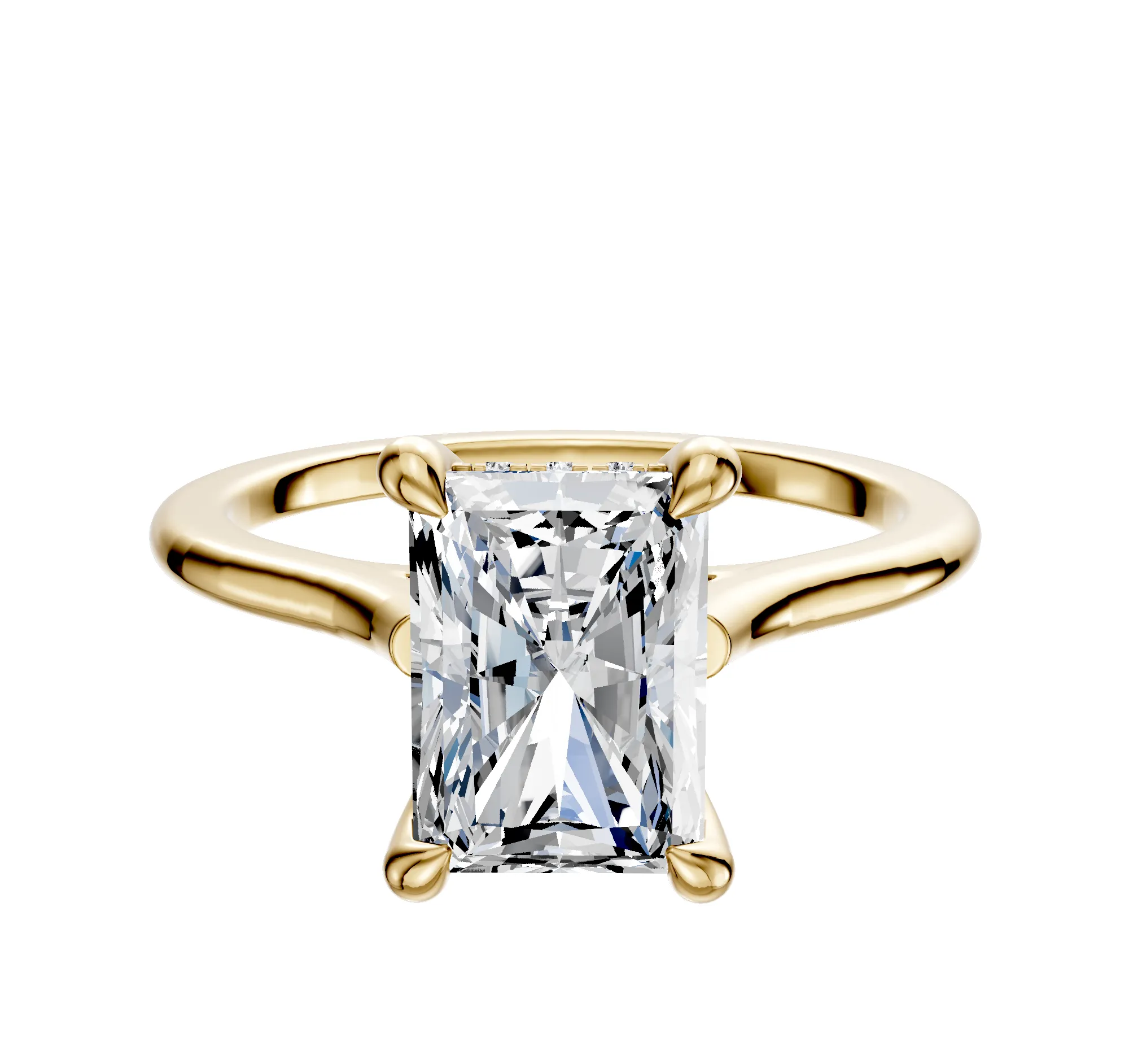 14K Yellow Gold 4 Prong Hidden Halo Cathedral Dome 1.5mm Engagement Ring sold by Promise By Effy