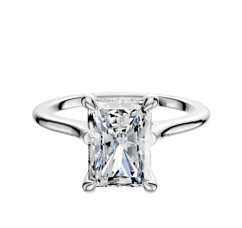 18K White Gold 4 Prong Hidden Halo Cathedral Dome 1.5mm Engagement Ring sold by Promise By Effy