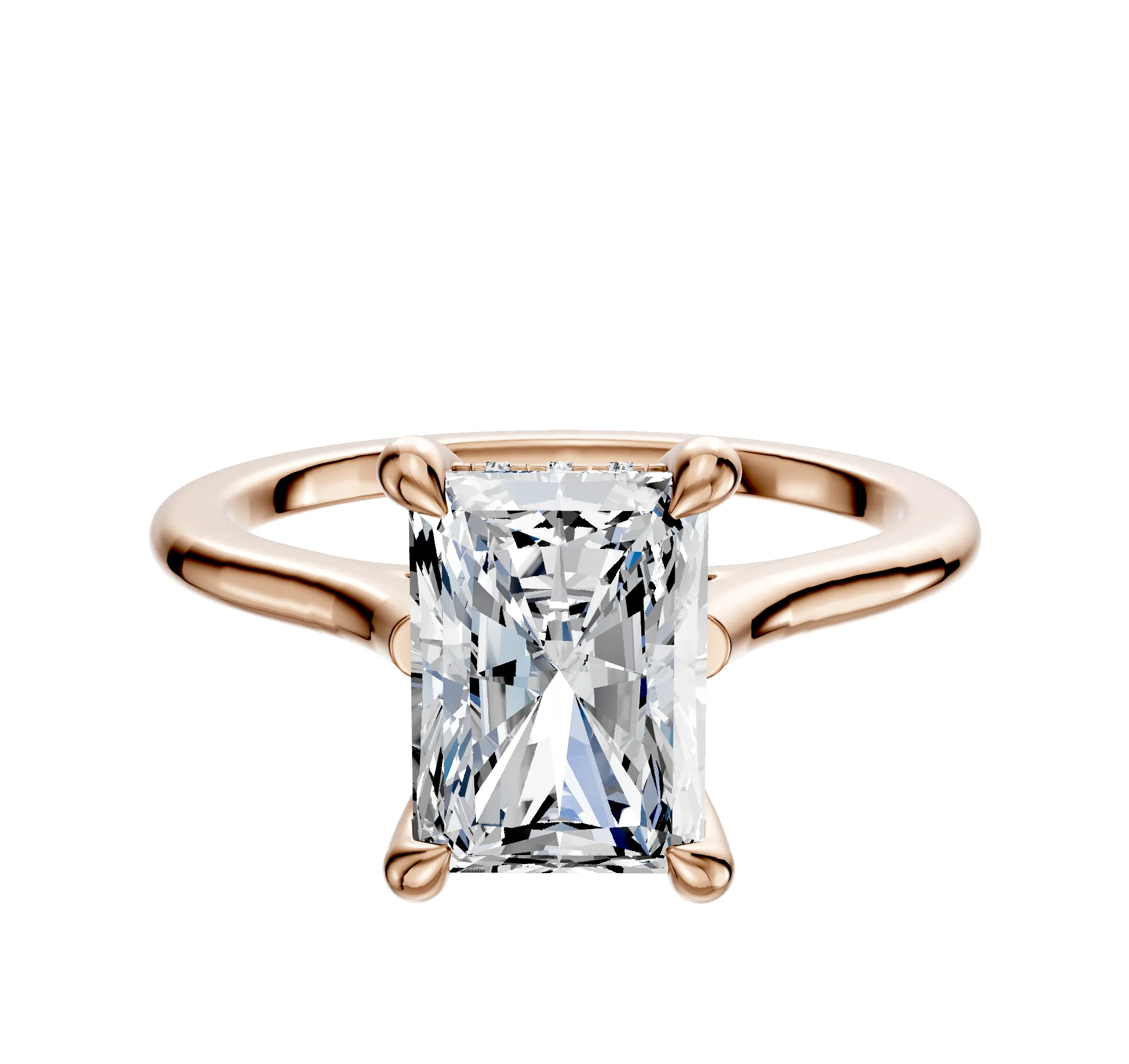 18K Rose Gold 4 Prong Hidden Halo Cathedral Dome 1.5mm Engagement Ring sold by Promise By Effy