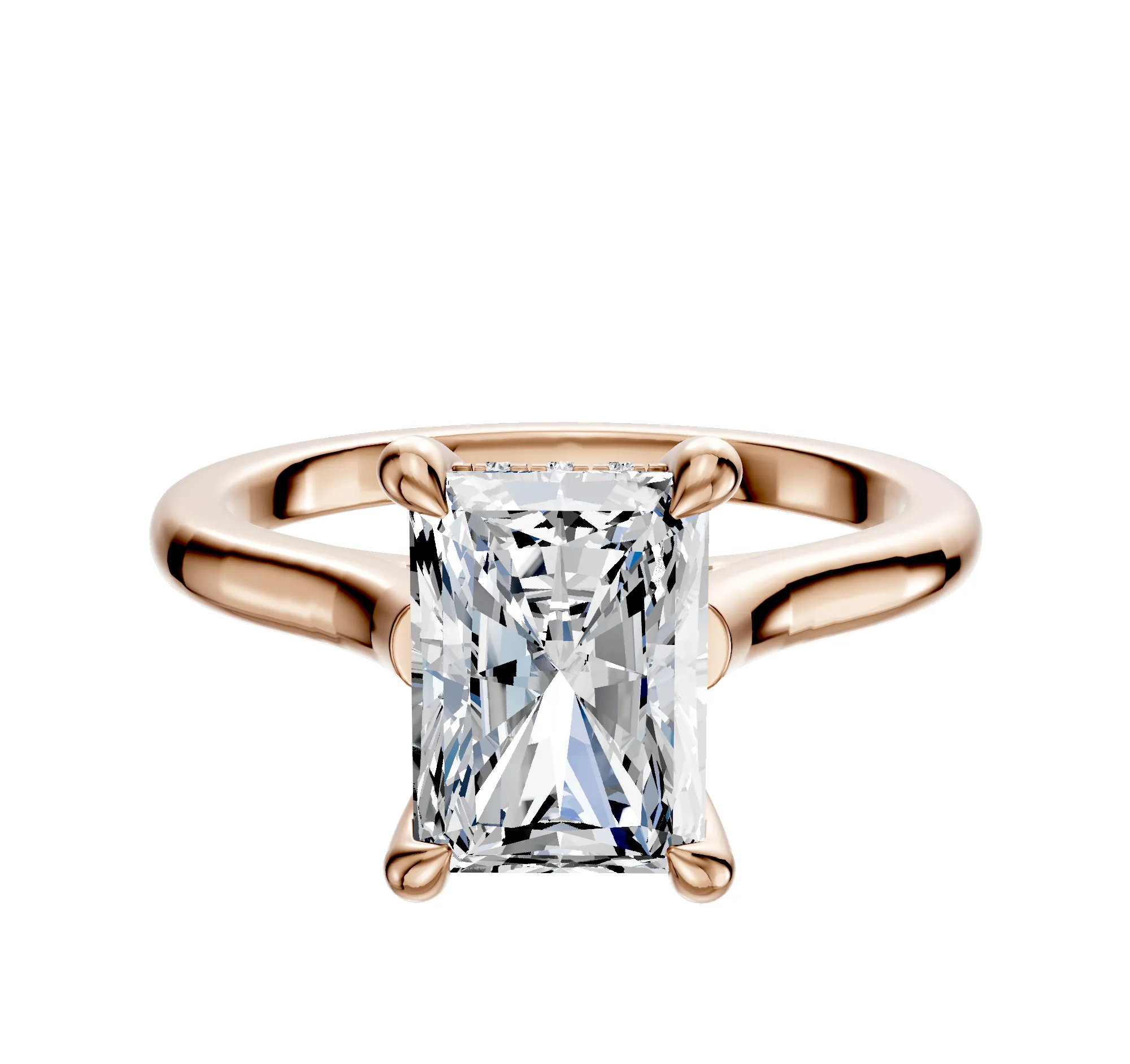 18K Rose Gold 4 Prong Hidden Halo Cathedral Dome 2.0mm Engagement Ring sold by Promise By Effy
