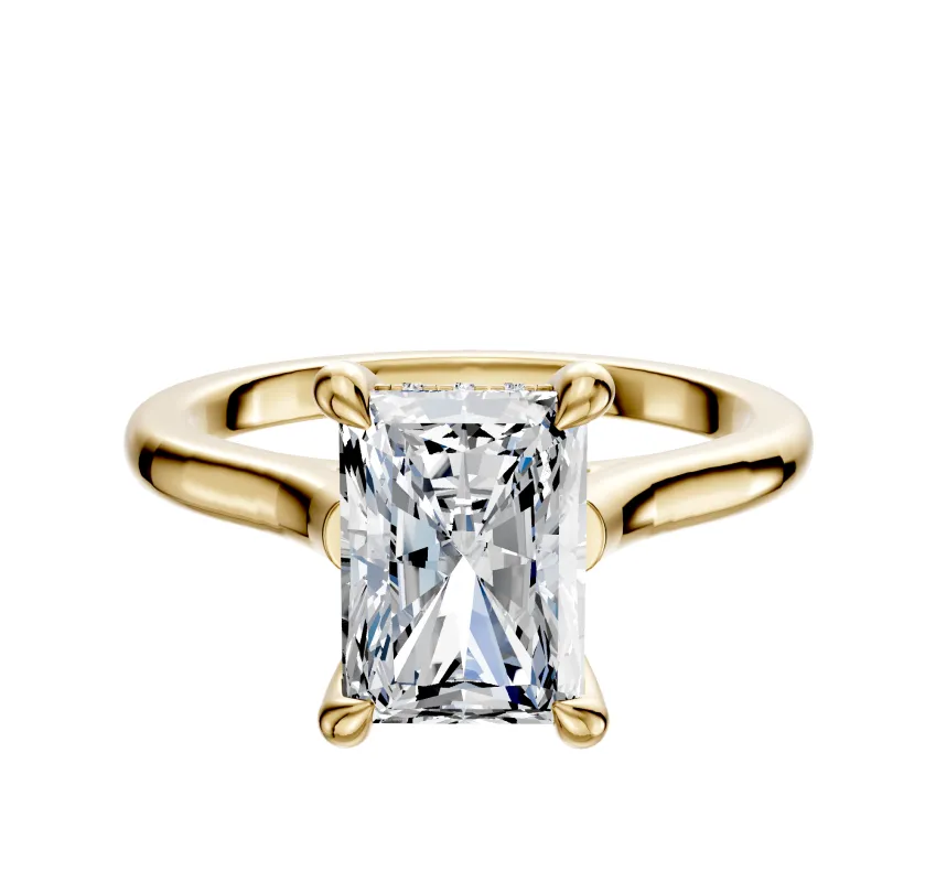 18K Yellow Gold 4 Prong Hidden Halo Cathedral Dome 2.0mm Engagement Ring sold by Promise By Effy