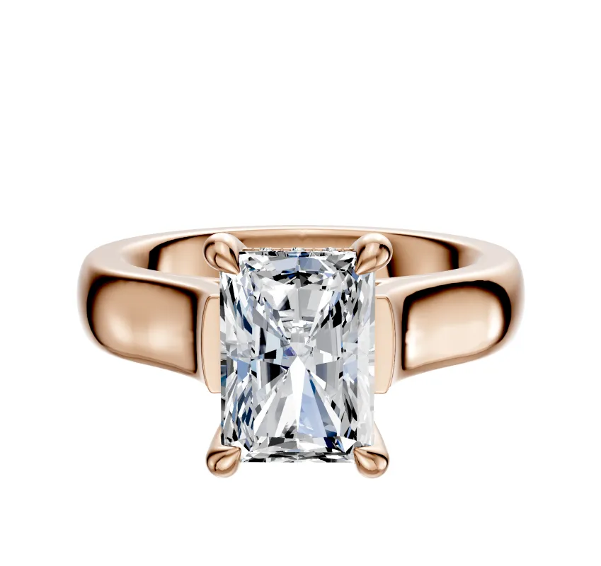 18K Rose Gold 4 Prong Hidden Halo Cathedral Dome 4.0mm Engagement Ring sold by Promise By Effy