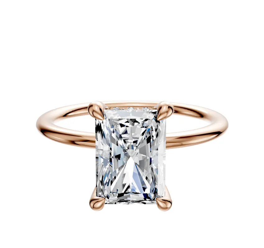 18K Rose Gold 4 Prong Hidden Halo Classic Dome 1.5mm Engagement Ring sold by Promise By Effy