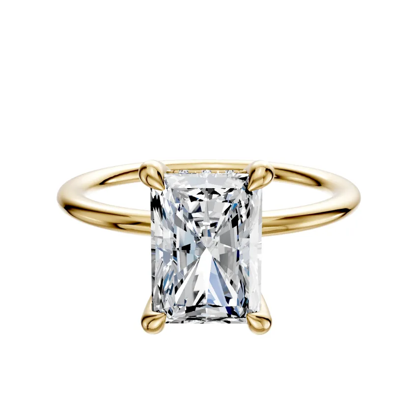 18K Yellow Gold 4 Prong Hidden Halo Classic Dome 1.5mm Engagement Ring sold by Promise By Effy