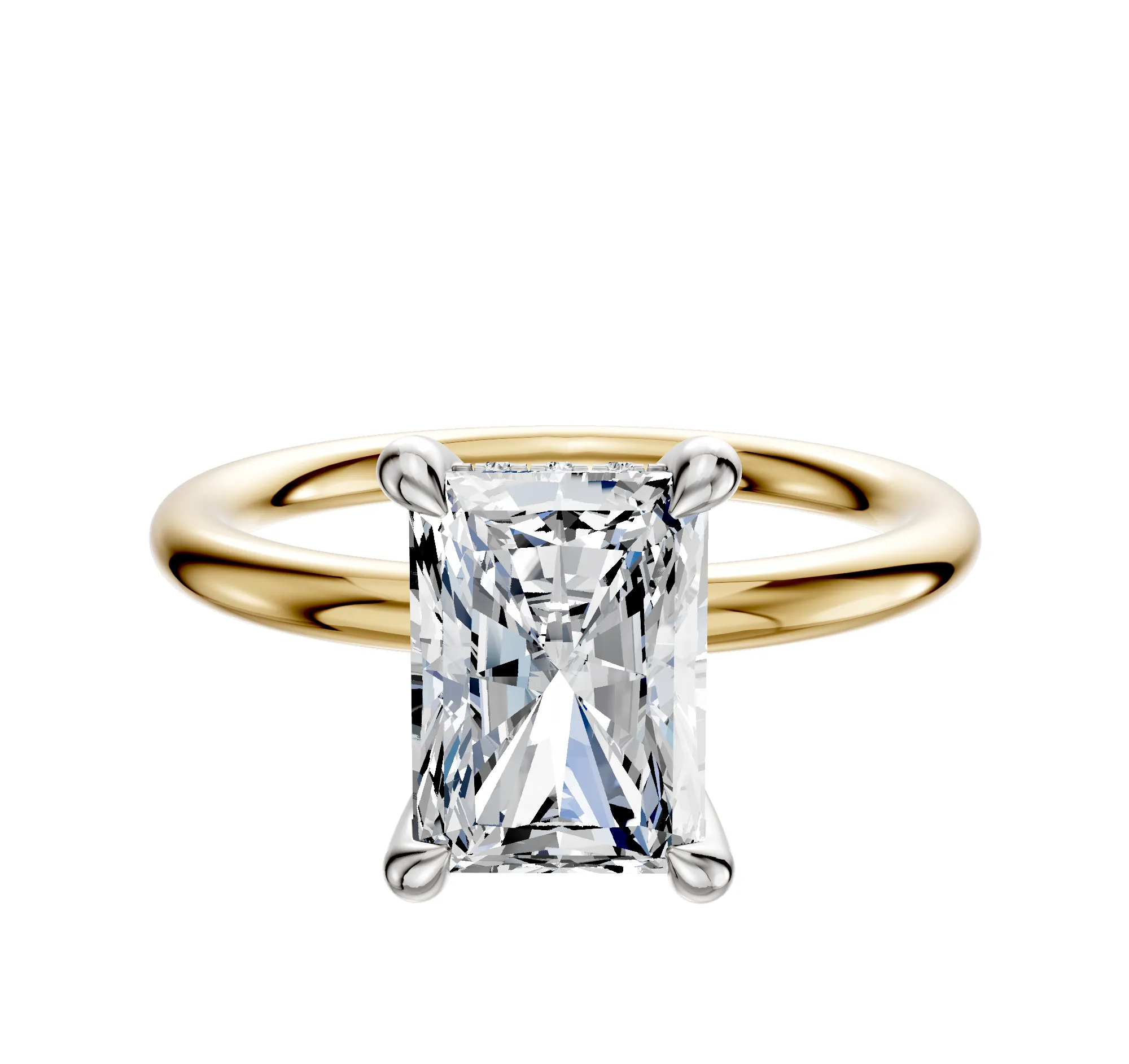18K Two Tone 4 Prong Hidden Halo Classic Dome 2.0mm Engagement Ring sold by Promise By Effy