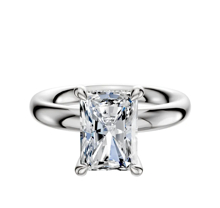 14K White Gold 4 Prong Hidden Halo Classic Dome 3.0mm Engagement Ring sold by Promise By Effy