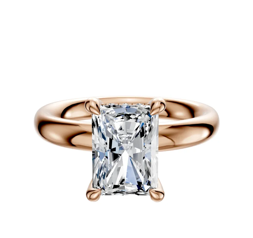 18K Rose Gold 4 Prong Hidden Halo Classic Dome 3.0mm Engagement Ring sold by Promise By Effy