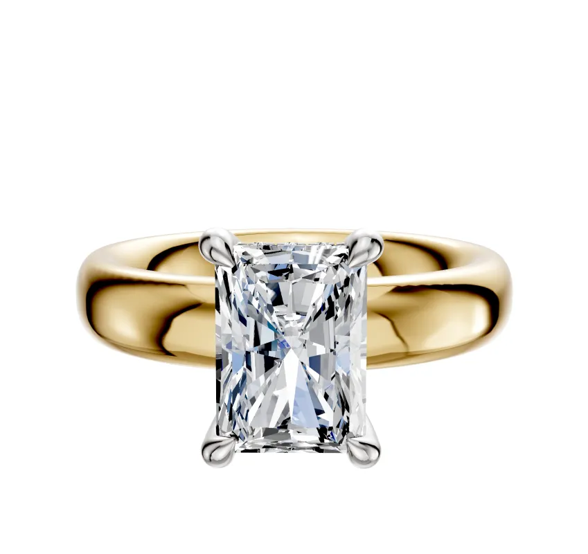 18K Two Tone 4 Prong Hidden Halo Classic Dome 4.0mm Engagement Ring made by Promise By Effy