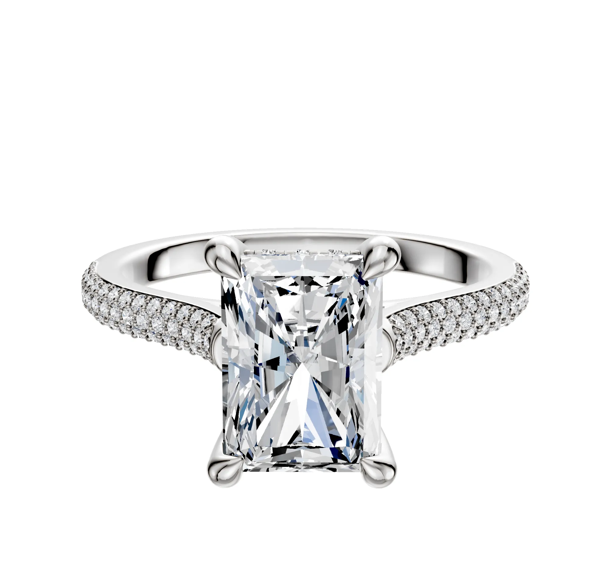 14K White Gold 4 Prong Hidden Halo Cathedral Dome 3-Row-Pave 2.0mm Engagement Ring sold by Promise By Effy