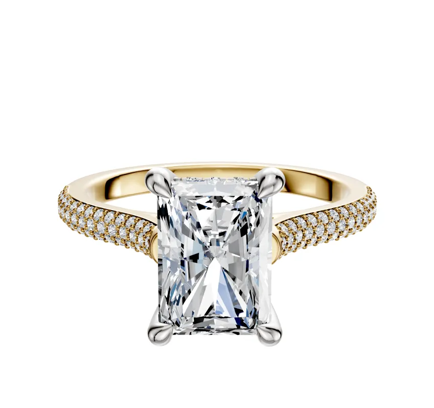 18K Two Tone 4 Prong Hidden Halo Cathedral Dome 3-Row-Pave 2.0mm Engagement Ring sold by Promise By Effy