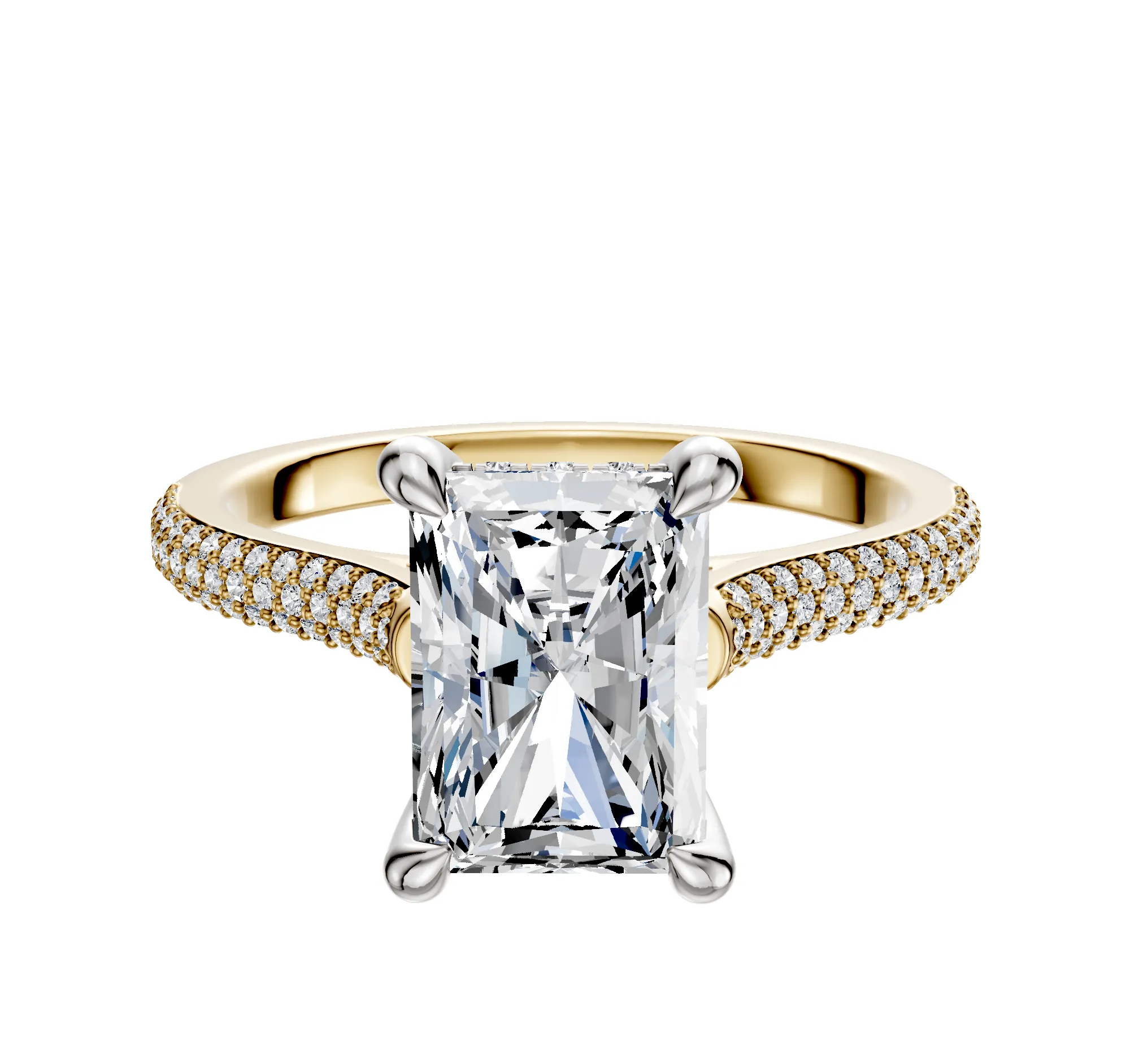 18K Two Tone 4 Prong Hidden Halo Cathedral Dome 3-Row-Pave 2.0mm Engagement Ring sold by Promise By Effy