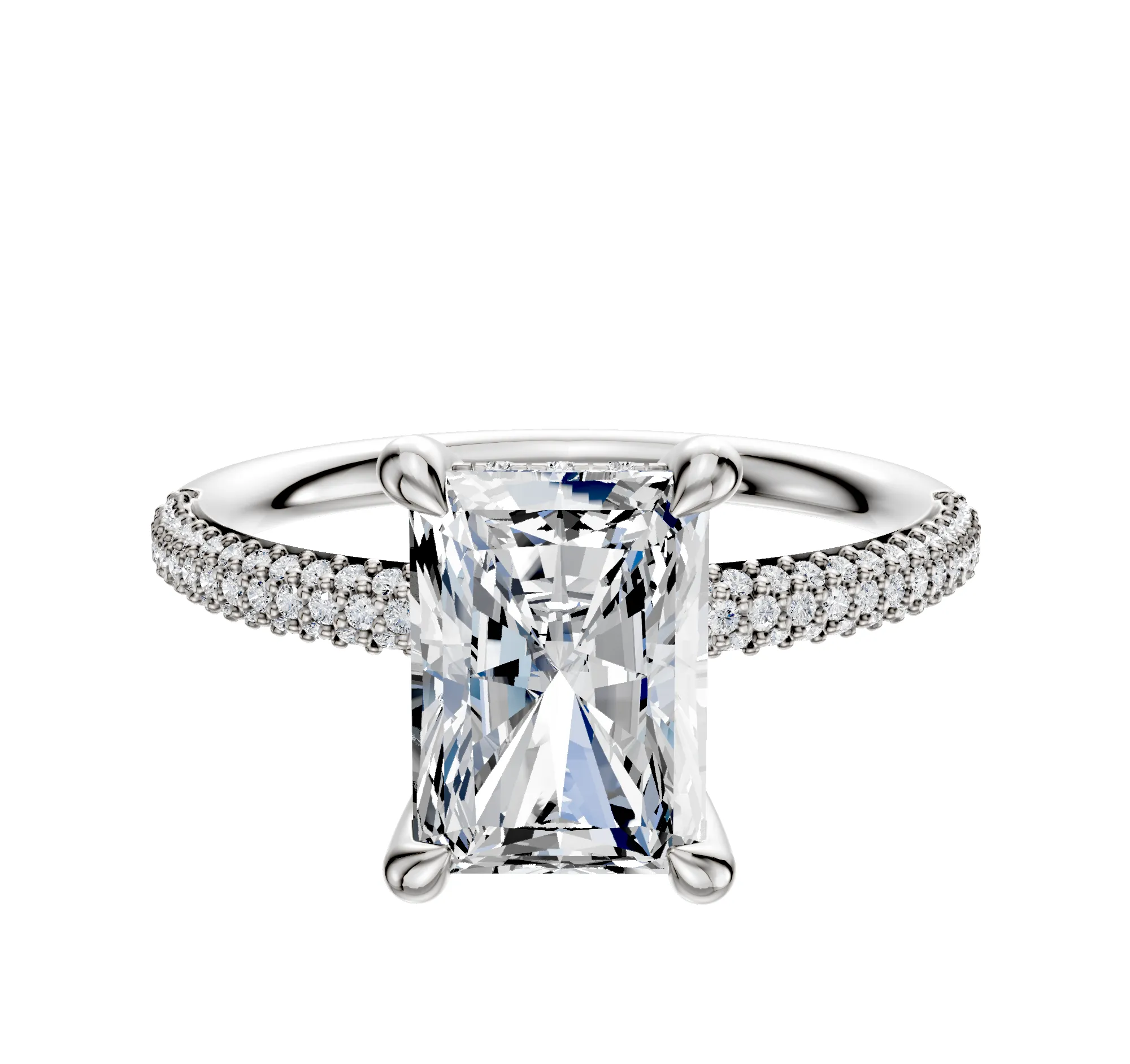 14K White Gold 4 Prong Hidden Halo Classic Dome 3-Row-Pave 2.0mm Engagement Ring sold by Promise By Effy