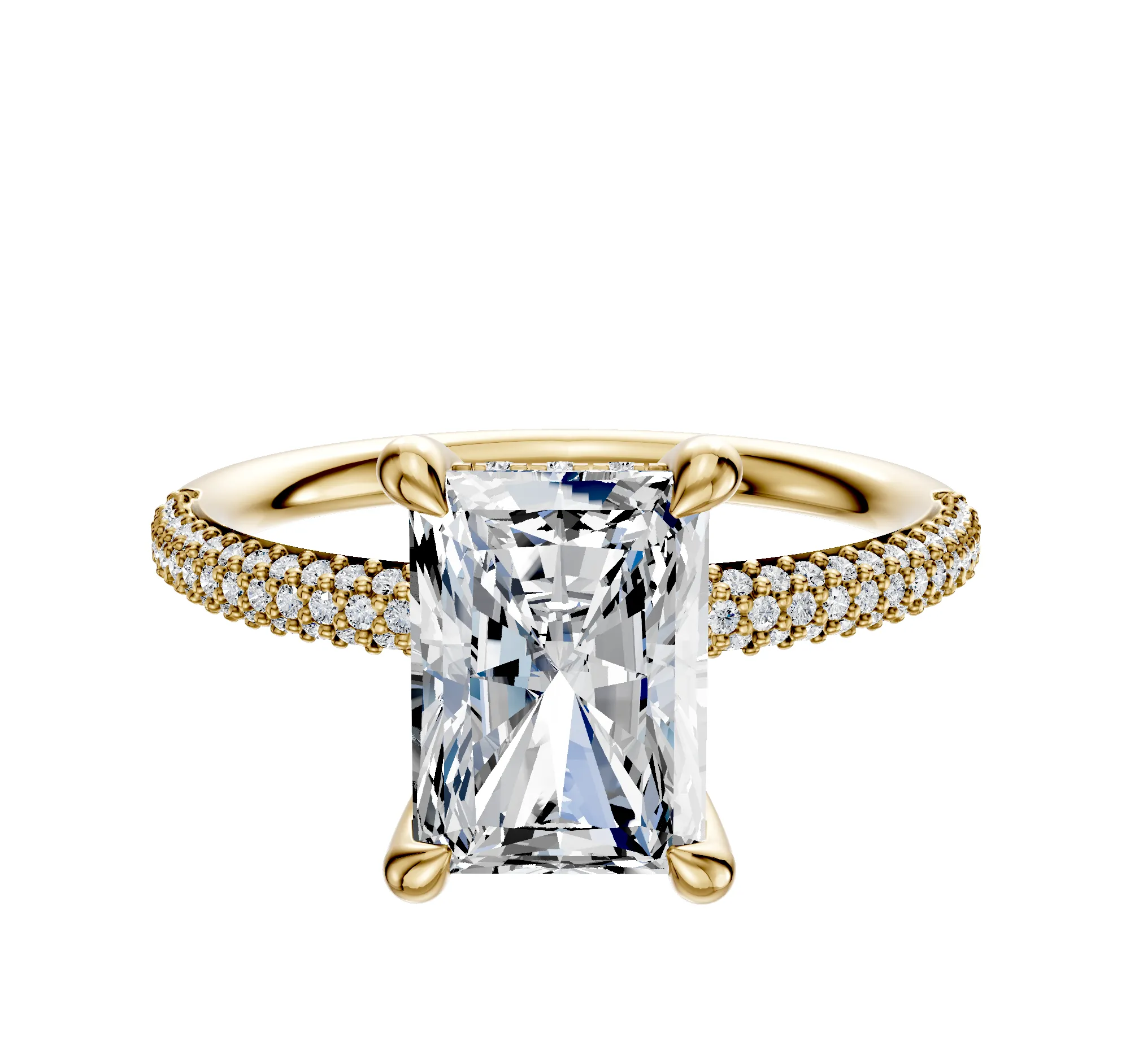 18K Yellow Gold 4 Prong Hidden Halo Classic Dome 3-Row-Pave 2.0mm Engagement Ring sold by Promise By Effy