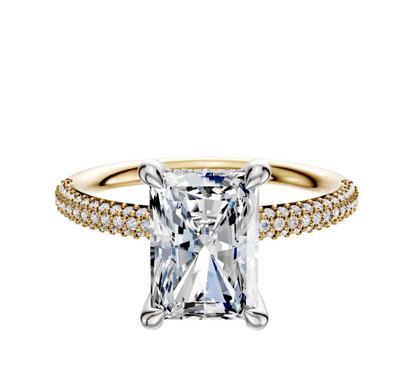 18K Two Tone 4 Prong Hidden Halo Classic Dome 3-Row-Pave 2.0mm Engagement Ring sold by Promise By Effy